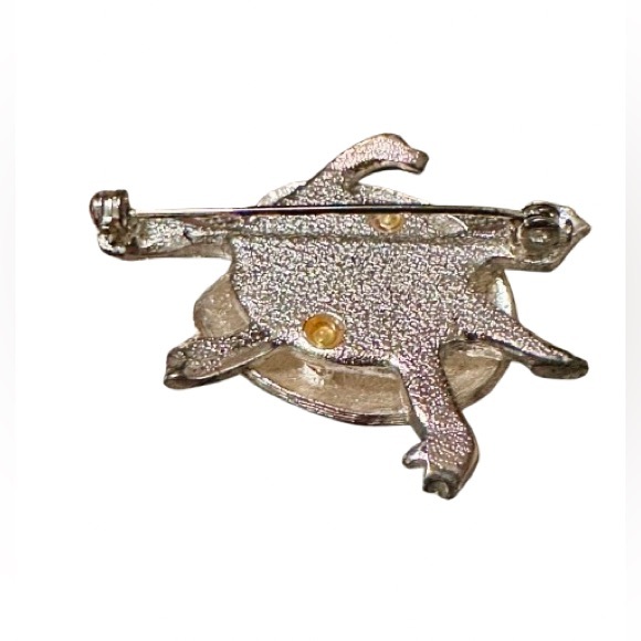 Green Enamel Turtle Brooch – Silver-Tone Pin - Picture 3 of 7